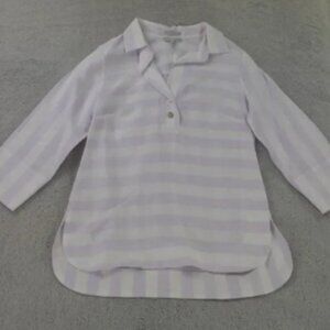 Hinson Wu Linen Tunic Top Purple White Striped‎ Charlotte Popover